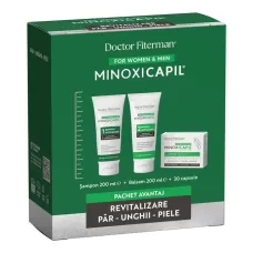 Pachet Revitalizare Par, Piele si Unghii, 200 ml + 200 ml + 30 Capsule, Doctor Fiterman Minoxicapil